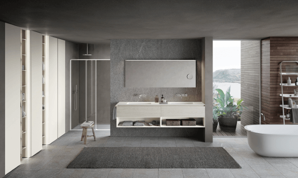 Salle de Bain haut de gamme SuissePergo carrelage VersaceCeramice signé Versace