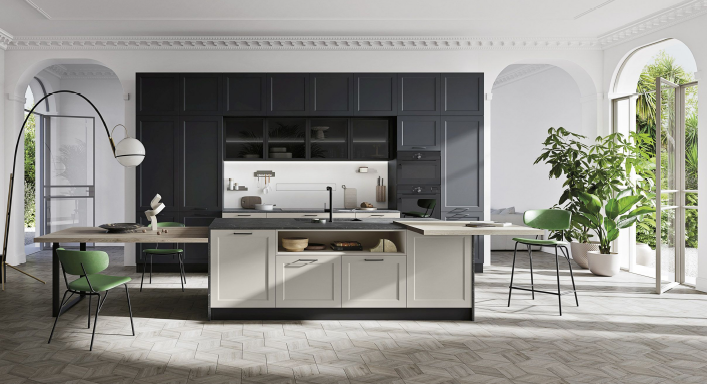 Cuisine haut de gamme SuissePergo carrelage VersaceCeramice signée Versace